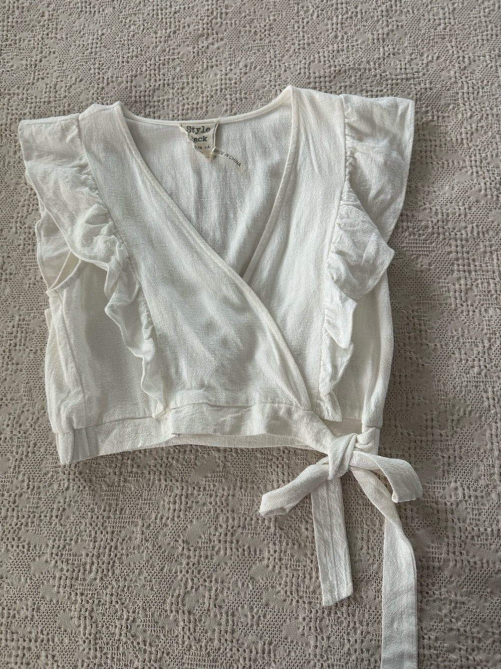 Style & Co. Cream Wrap Crop Top with Ruffle Sleeves